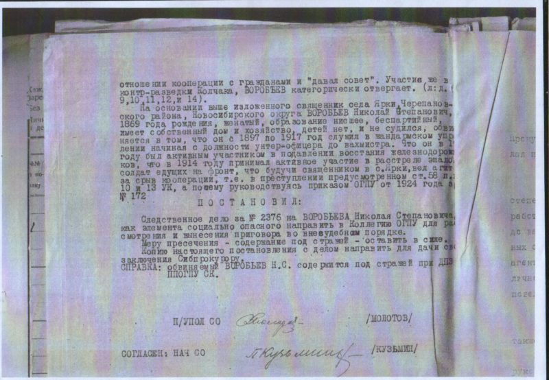 1928 год, Архивные документы, священник Николай Воробьёв, Черепаново, Следственное дело